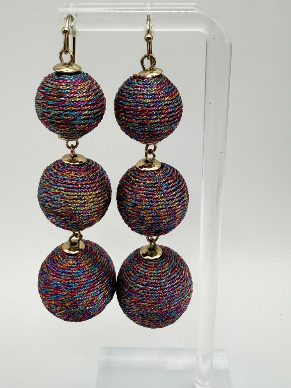 Multicolor Triple-Wrap Ball Drop Earrings with Gold Hooks